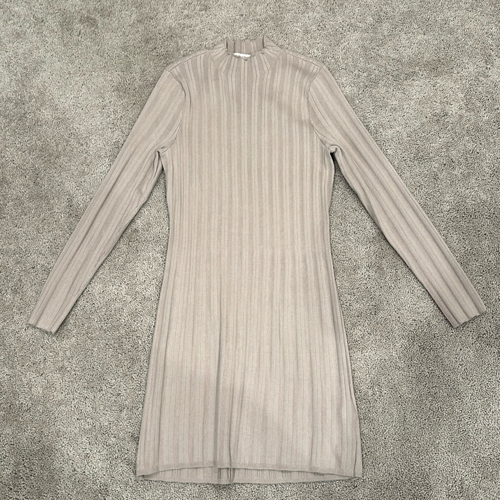 NWT Abercrombie & Fitch Light Brown Sweater Long Sleeve Bodycon Mini Dress (L)
